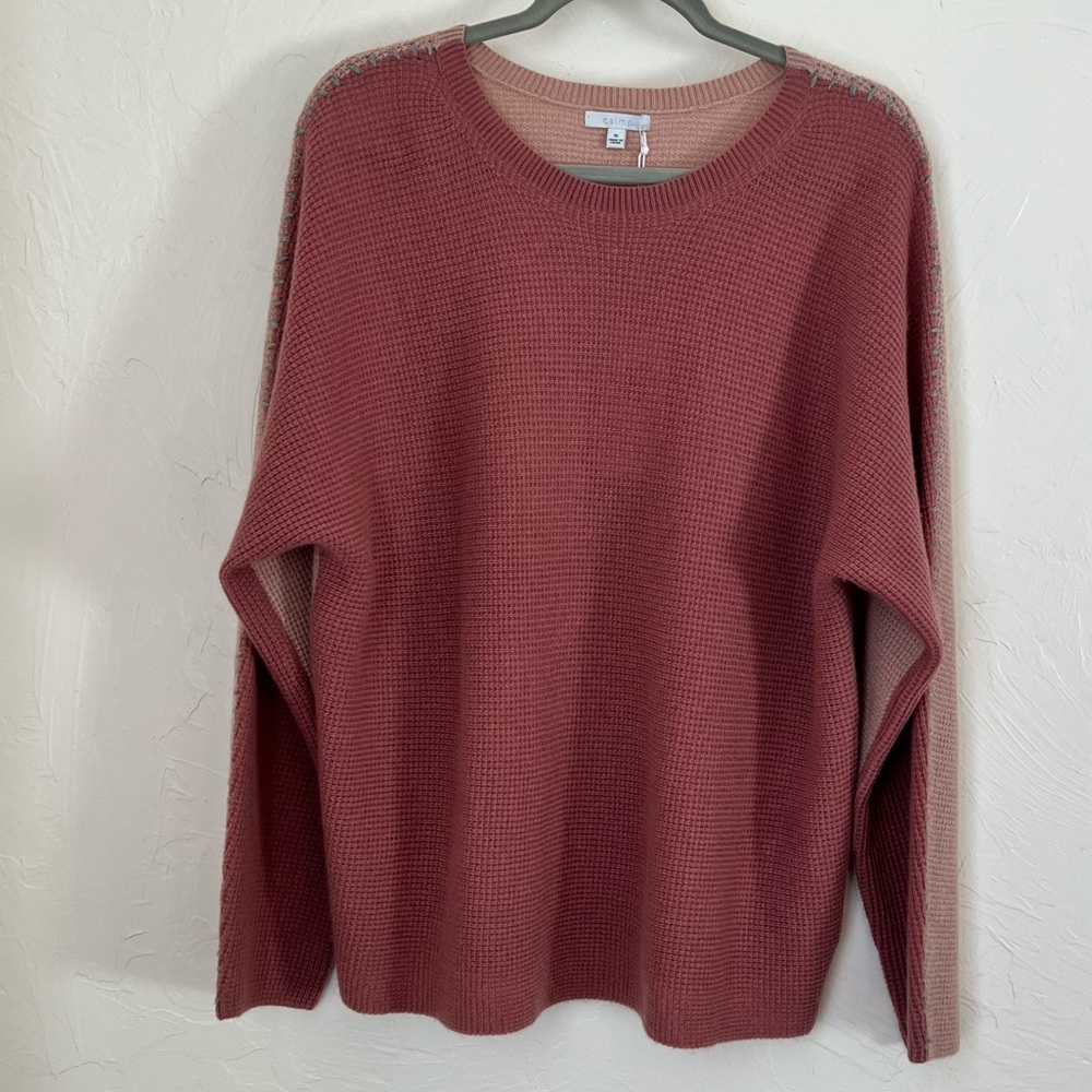 Johnny Was Calme 100%  Cashmere Color block waffle knit sweater size XL